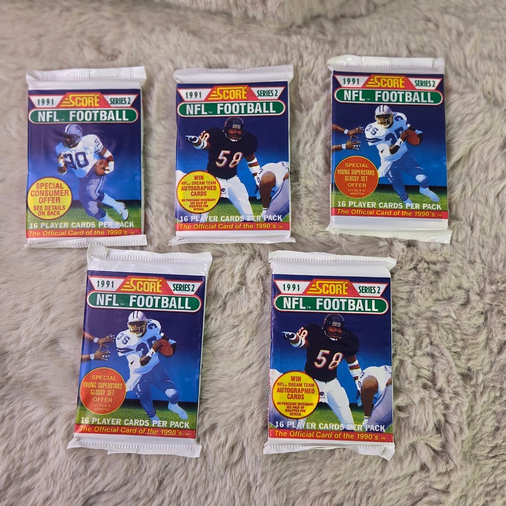 Lot of 5 1991 Score Series 2 NFL Football Card Packs Sealed 16 Cards Per Pack